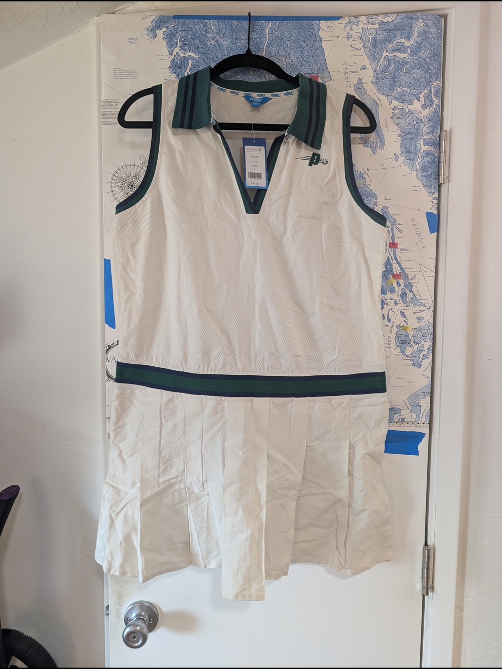 Dress  — White with Forest Green Trim